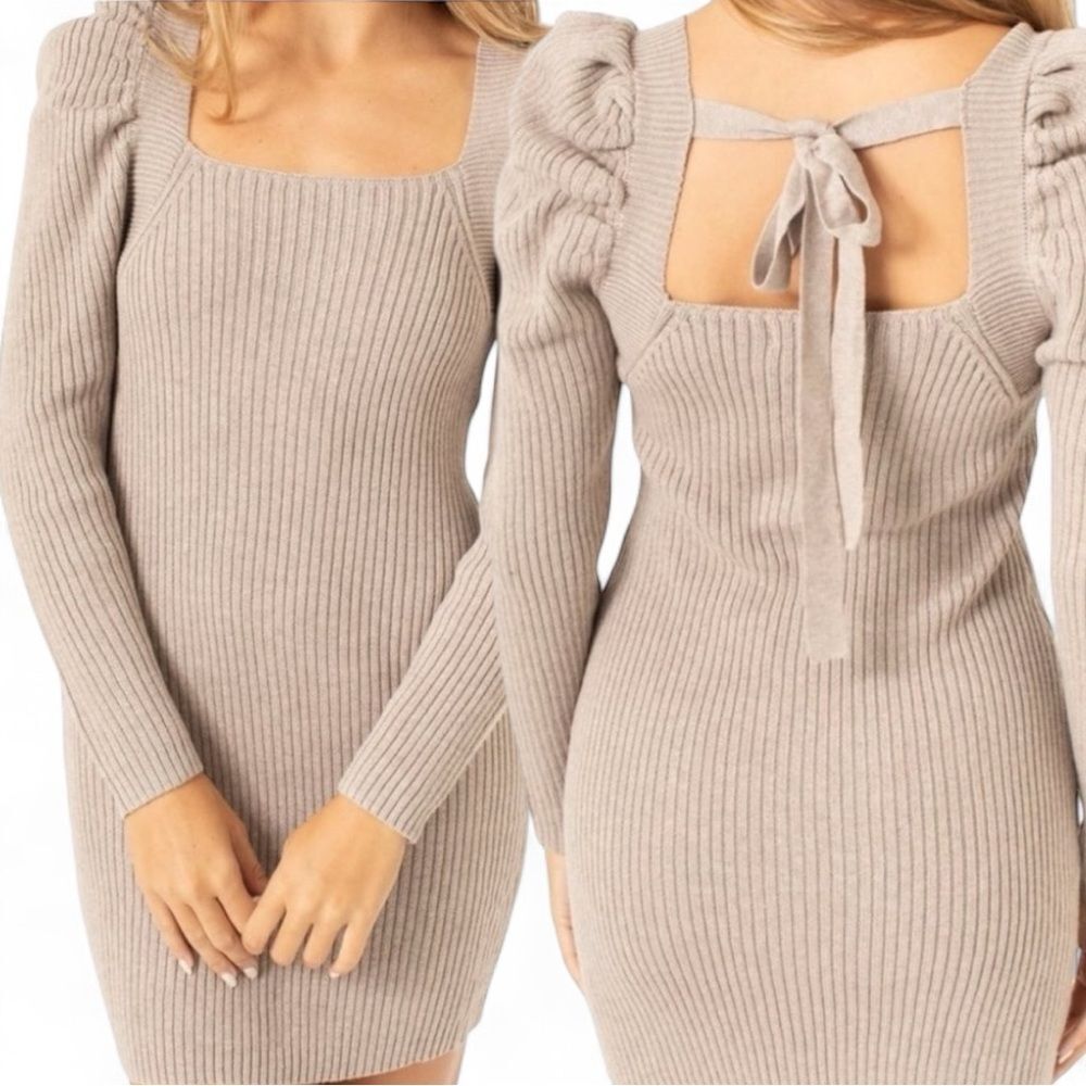 NWT Promesa Taupe Tan Ribbed Long Sleeve Sweater Mini Dress